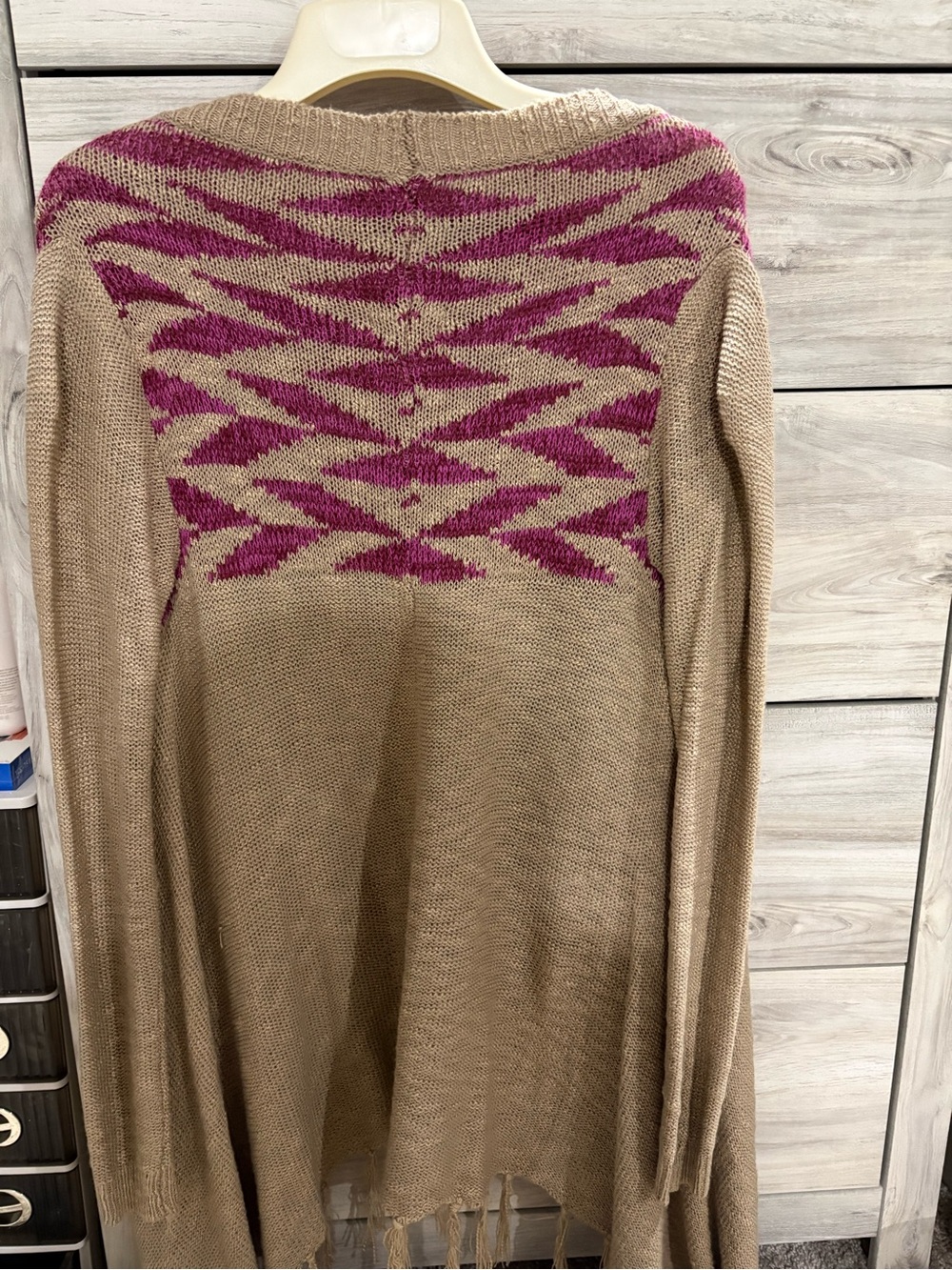8 Birdies Beige Cardigan with Pink Chevron Knit